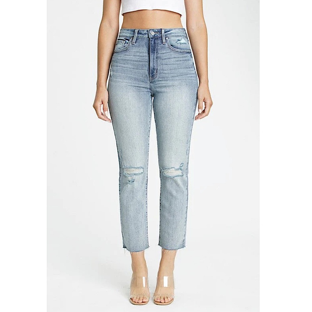 💙ULTRA HIGH RISE CROPPED LIGHT WASH STRAIGHT JEANS🤩